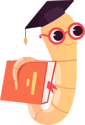 Bookworm characters. Worms kids reading books school little